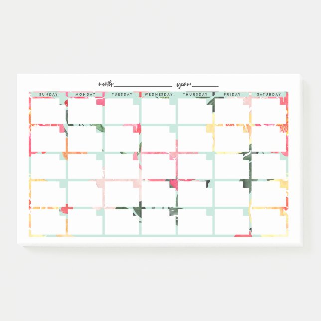 Mint Floral Undated Calendar Post-it Notes (Front)