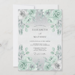 Mint Floral Wedding Invitation