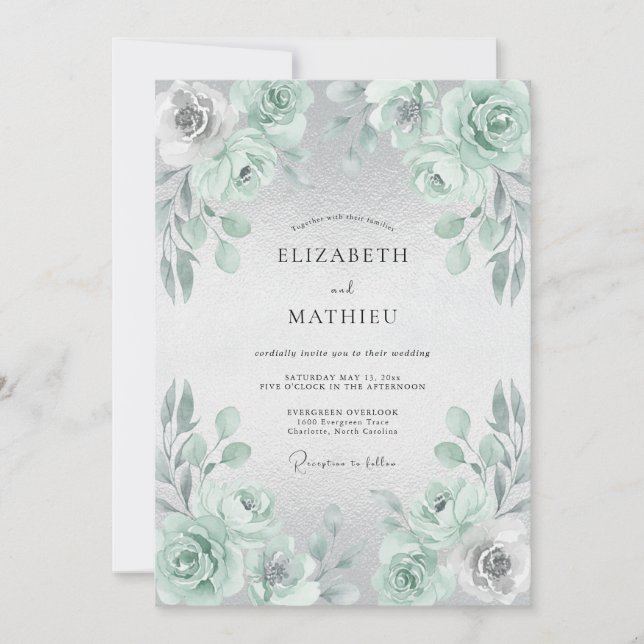 Mint Floral Wedding Invitation (Front)