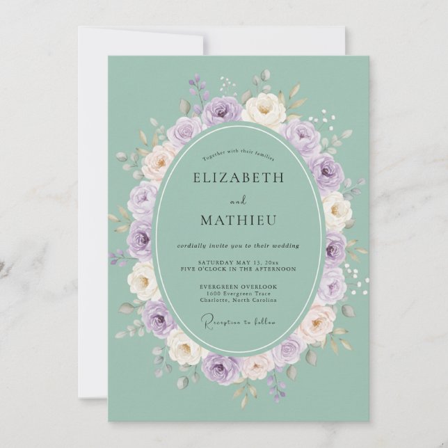 Mint Floral Wreath Wedding Invitation (Front)