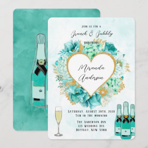 Mint Florals and Gold Foliage Brunch & Bubbly Invitation