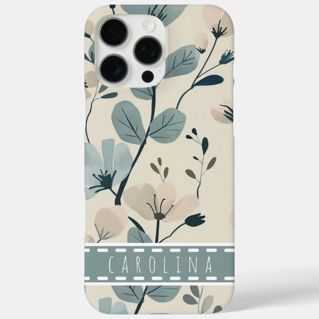 Mint Flower iPhone 16 Case, Personalised Name Case (Back)