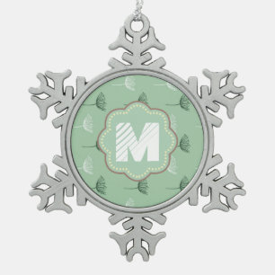Mint Flowers Snowflake Pewter Christmas Ornament