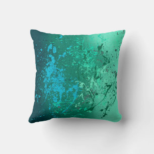Mint Flurry Abstract Spatter Art Cushion