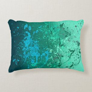 Mint Flurry Abstract Spatter Art Decorative Cushion