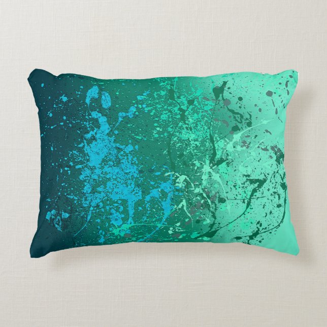 Mint Flurry Abstract Spatter Art Decorative Cushion (Front)