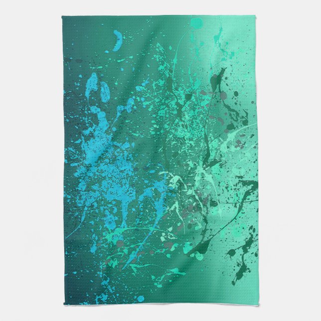 Mint Flurry Abstract Spatter Art Tea Towel (Vertical)
