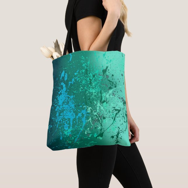 Mint Flurry Abstract Spatter Art Tote Bag (Close Up)