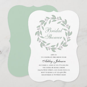 Mint foliage bridal shower. Botanical calligraphy Invitation