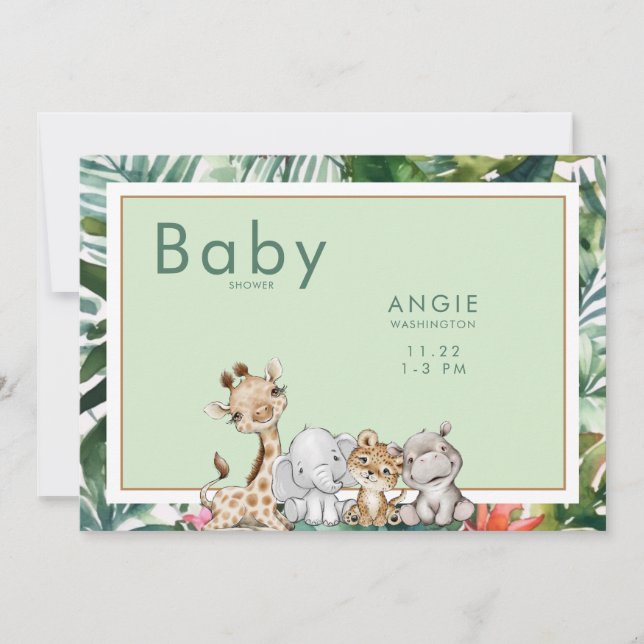 Mint Foliage Jungle Animals Baby Shower Invitation (Front)
