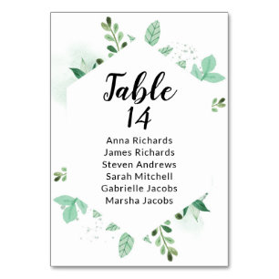 Mint Foliage Wedding Reception Guest Seating Chart Table Number