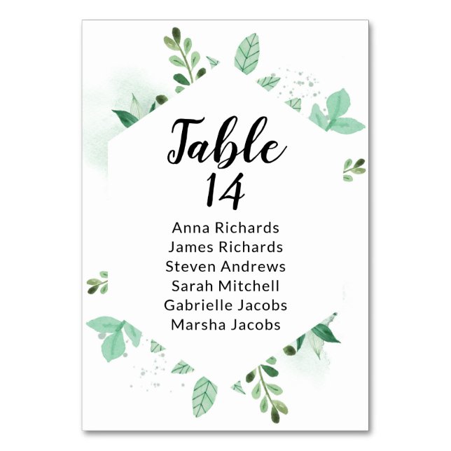 Mint Foliage Wedding Reception Guest Seating Chart Table Number (Back)