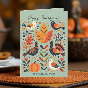 Mint Folk Art Turkey Thanksgiving Friendsgiving Card