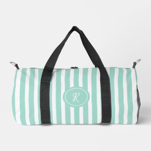 Mint French Beach Stripe Personalised Monogram Duffle Bag