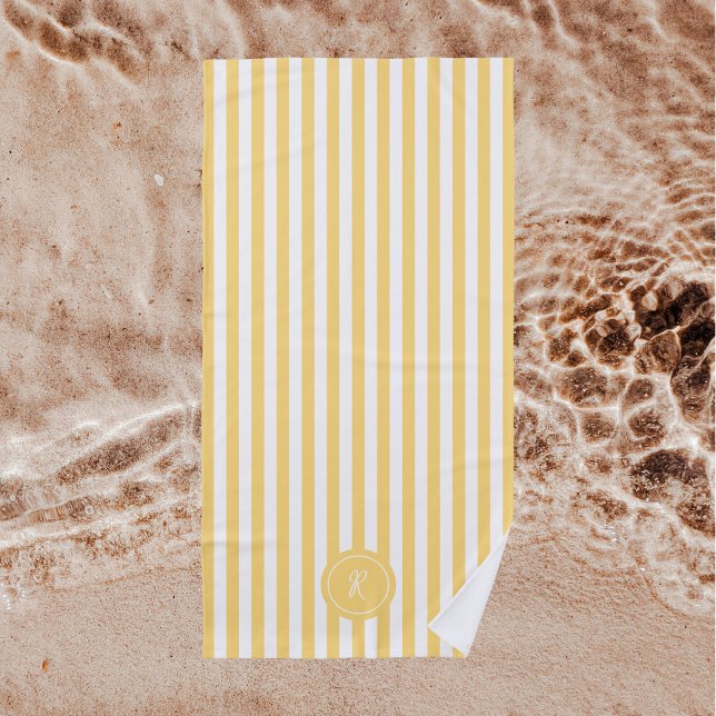 Mint French Beach Stripe Personalised Monogram Towel (Creator Uploaded)