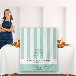 Mint French Stripes Bakery Logo Table Runner  Tapestry