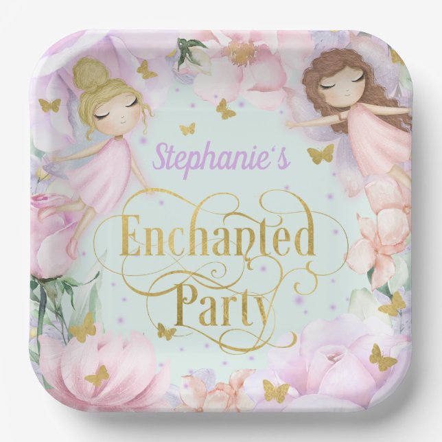Mint, Garden fairy enchanted party birthday Paper Plate (Front)
