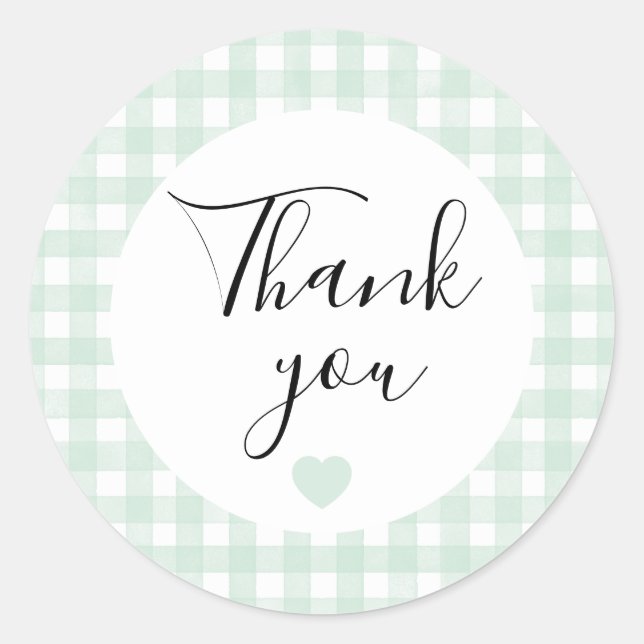 Mint Gingham Thank You Favour Sticker (Front)