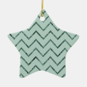 Mint Glam Chevron Zigzag Stripes Ceramic Tree Decoration