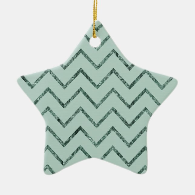 Mint Glam Chevron Zigzag Stripes Ceramic Tree Decoration (Front)