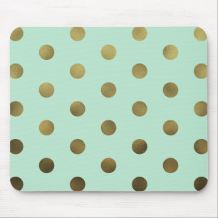 Mint Glam Faux Gold Polka Dots Modern Mousepad