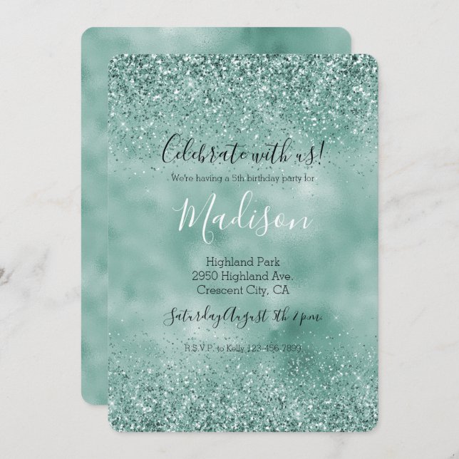 Mint Glam Glitter Glitz Invitation (Front/Back)