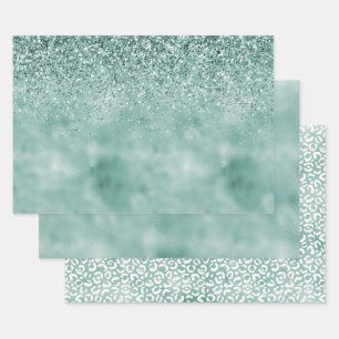 Mint Glam Glitter Glitz Wrapping Paper Sheet