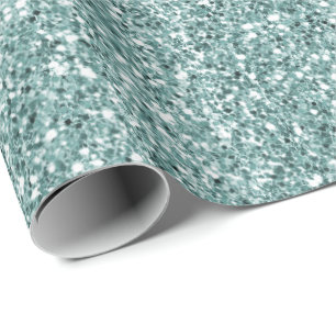 Mint Glam Glitz Glitter Wrapping Paper