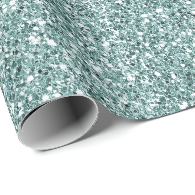 Mint Glam Glitz Glitter Wrapping Paper (Roll Corner)