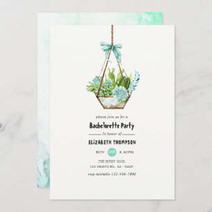 Mint Glass Terrarium Succulent Bachelorette Party Invitation