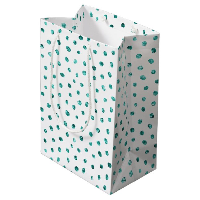 Mint Glitter Dots Birthday Medium Gift Bag (Back Angled)