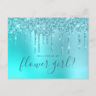 Mint glitter drips will you be my flower girl invitation postcard