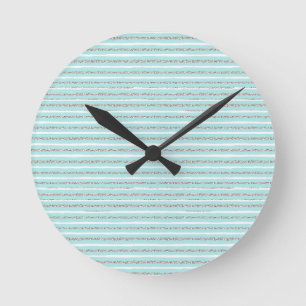 Mint Glitter Effect Stripe Pattern Round Clock