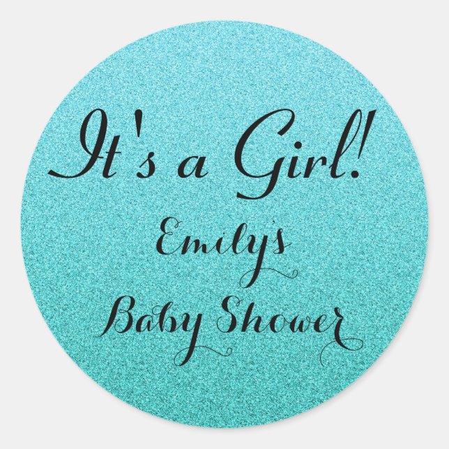 Mint Glitter It's Girl Baby Shower Favour Sticker (Front)