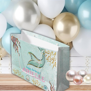 Mint Glitter Mermaid tail under the sea Treats Large Gift Bag