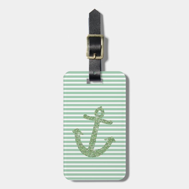 Mint Glitter Nautical Anchor Luggage Tag (Front Vertical)