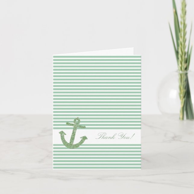 Mint Glitter Nautical Anchor Thank You Card (Front)