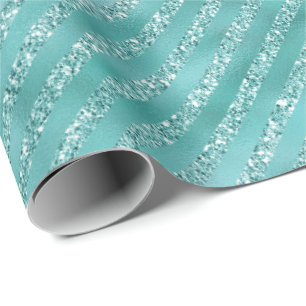Mint Glitter Stripes Wrapping Paper