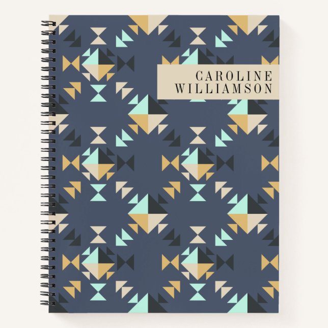 Mint Gold and Black Geometric Shapes Personalised Notebook (Front)