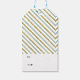 Mint Gold and White Chic Chevron Gift Tags