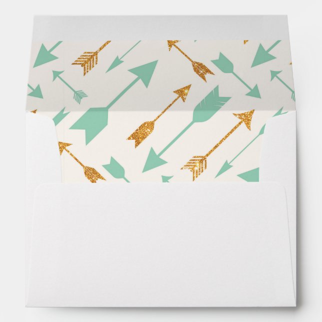 Mint Gold Arrows Tribal lined, matching Envelopes (Back (Bottom))