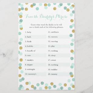 Mint & Gold Baby Shower Finish Daddy's Phrase Game