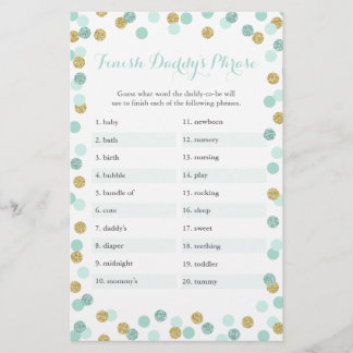 Mint & Gold Baby Shower Finish Daddy's Phrase Game