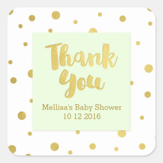 Mint Gold Baby Shower Thank You Favour Sticker (Front)