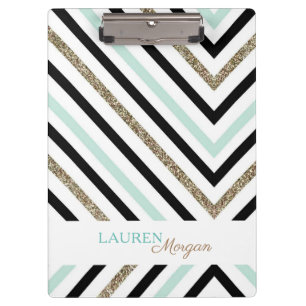 Mint Gold Chevron ⎥Personalised Clipboard