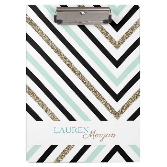 Mint Gold Chevron ⎥Personalised Clipboard (Front)