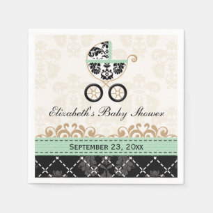 Mint Gold Damask Carriage Baby Shower Napkin
