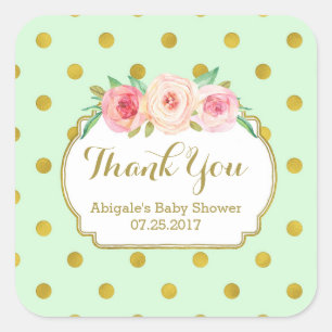 Mint Gold Dots Floral Baby Shower Favour Tags