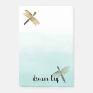 Mint Gold Dragonflies Ombre Post-it Notes