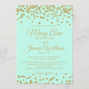 Mint & Gold Faux Glitter Confetti Elegant Wedding Invitation